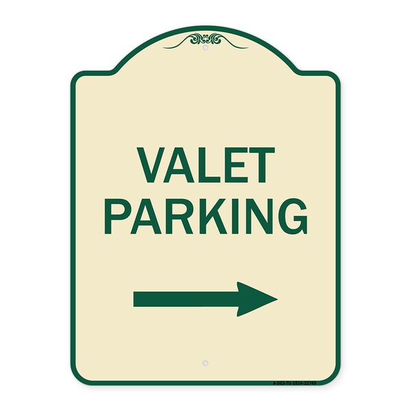 Signmission Valet Parking with Right Arrow Heavy-Gauge Aluminum Architectural Sign, 24" x 18", TG-1824-22749 A-DES-TG-1824-22749 - main